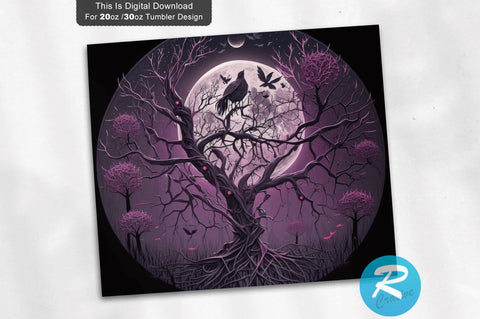 Raven Blood Moon Halloween 20 oz / 30 oz Tumbler PNG Sublimation Regulrcrative 