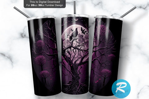 Raven Blood Moon Halloween 20 oz / 30 oz Tumbler PNG Sublimation Regulrcrative 