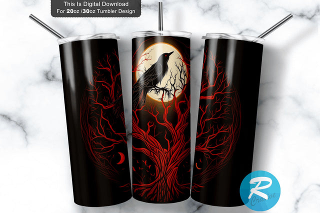 Raven Blood Moon Halloween Tree 20 oz / 30 oz Tumbler PNG Sublimation Regulrcrative 