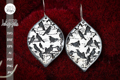 Raven Earrings SVG For Laser Earrings With Ravens for Halloween Earrings For Glowforge Raven Earrings SVG Halloween Ravens svg Earrings SVG Diva Watts Designs 