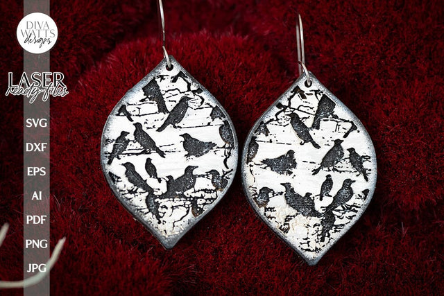 Raven Earrings SVG For Laser Earrings With Ravens for Halloween Earrings For Glowforge Raven Earrings SVG Halloween Ravens svg Earrings SVG Diva Watts Designs 