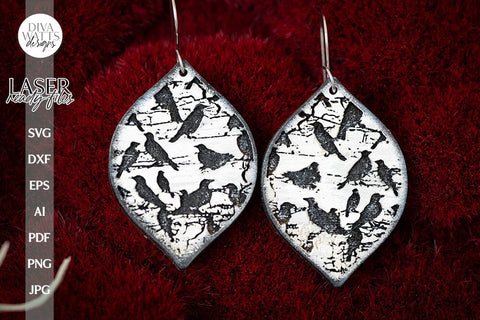 Raven Earrings SVG For Laser Earrings With Ravens for Halloween Earrings For Glowforge Raven Earrings SVG Halloween Ravens svg Earrings SVG Diva Watts Designs 