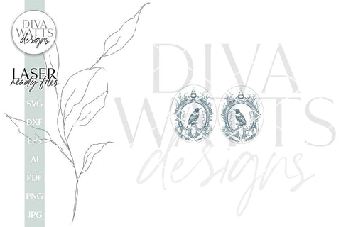 Raven In Frame Earrings SVG For Laser Glowforge Halloween Earrings With Raven Black Raven Earrings Laser Jewelry for Halloween SVG Diva Watts Designs 