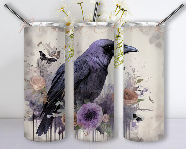 Raven Watercolor 20oz Skinny Tumbler Png, Edgar Allen Poe, Black Bird Tumbler, Raven Sublimation Design, Instant Digital Download Png Sublimation PixelChick 