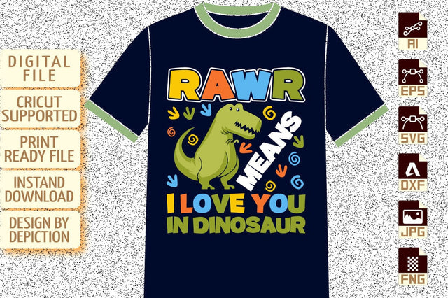 Rawr means I love In dinosaur kids Shirt, Back to school Shirt, Kids dinosaur shirt, Back to school kids Shirt Print Template SVG Depiction Studio 