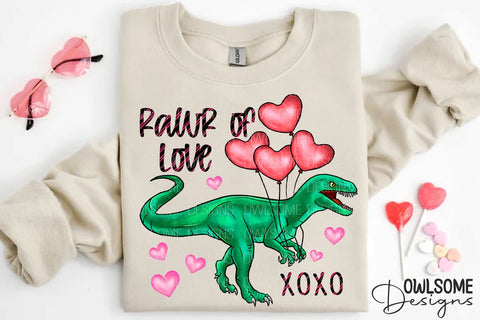 Rawr Of Love T-Rex Valentine PNG Sublimation Owlsome.Designs 