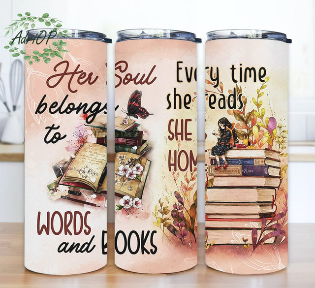 Reading Book 20oz Skinny Tumbler Png, Girl Reading Book Tumbler, Fall Books Flowers Tumbler, Book Lover Cups, Reading Books Motivation Tumbler Sublimation AdriOP 