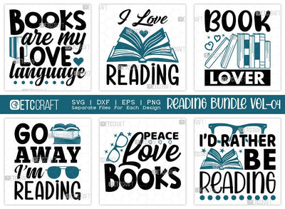 Reading Bundle Vol-04 | Books Are My Love Language Svg | I Love Reading Svg | Book Lover Svg | Go Away Im Reading Svg | Reading Quote Design SVG ETC Craft 