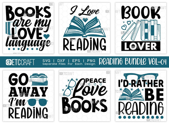 Reading Bundle Vol-04 | Books Are My Love Language Svg | I Love Reading Svg | Book Lover Svg | Go Away Im Reading Svg | Reading Quote Design SVG ETC Craft 