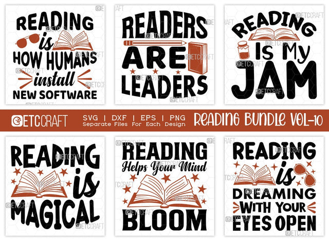 Reading Bundle Vol-10 | Reading Is How Humans Install New Software Svg | Readers Are Leaders Svg | Reading Is My Jam Svg | Reading Is Magical Svg | Reading Quote Design SVG ETC Craft 