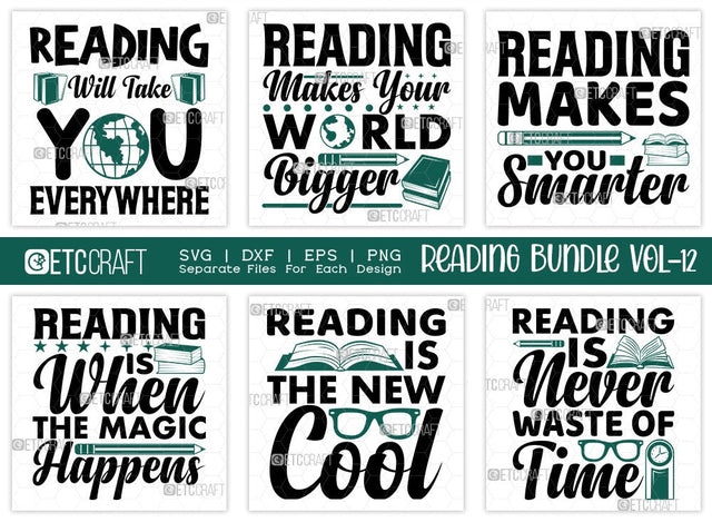Reading Bundle Vol-12 | Reading Will Take You Everywhere Svg | Reading Makes Your World Bigger Svg | Reading Makes You Smarter Svg | Reading Is When The Magic Happens Svg | Reading Quote Design SVG ETC Craft 