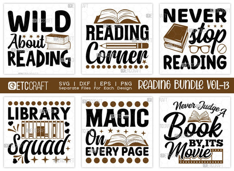Reading Bundle Vol-13 | Wild About Reading Svg | Reading Corner Svg | Never Stop Reading Svg | Library Squad Svg | Reading Quote Design SVG ETC Craft 