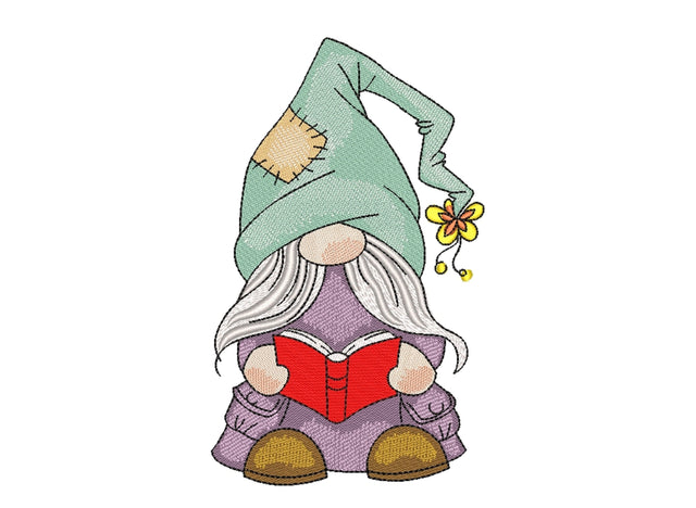 Reading Gnome Embroidery Design, 4 sizes, Instant Download Embroidery/Applique DESIGNS Nino Nadaraia 
