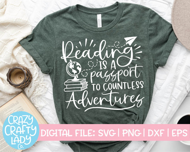 Reading Is a Passport to Countless Adventures | Inspirational Book Quote SVG Cut File SVG Crazy Crafty Lady Co. 