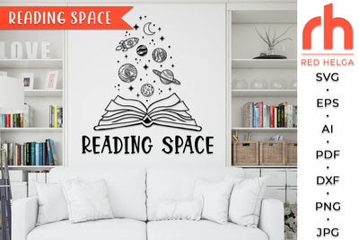 Reading Space SVG - Book with Planets Cut File SVG RedHelgaArt 