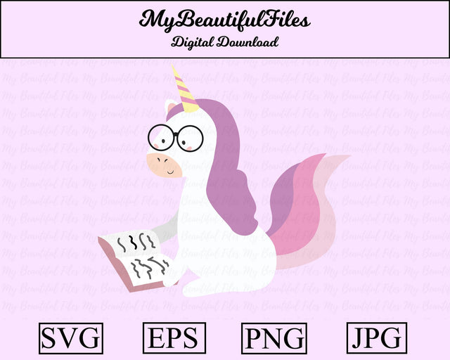 reading unicorn - animal SVG MyBeautifulFiles 