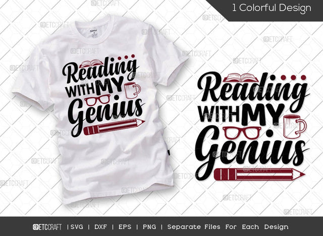 Reading With My Genius SVG Cut File | Reader Svg | Book Lover Svg | Bibliophile Svg | Bookish Svg | Reading Quote Svg SVG ETC Craft 