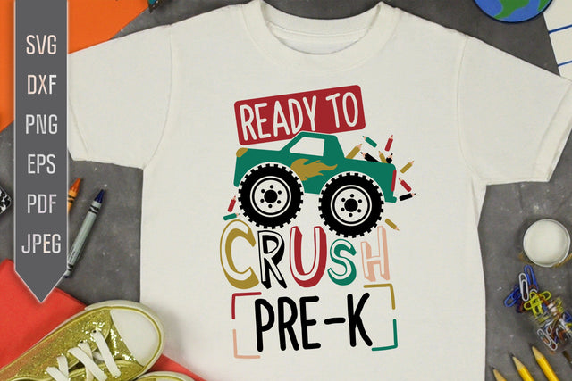 Ready To Crush Pre-K Svg. Monster Truck Svg. Pencils Svg. Pre-Kindergarten Shirt Svg. Cricut, Silhouette. First Day Of School dxf, eps, png SVG Mint And Beer Creations 