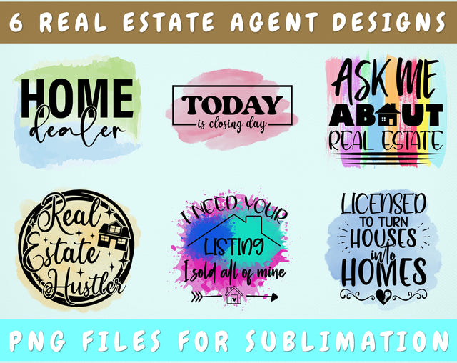 Real Estate Agent Sublimation Designs Bundle, 6 Designs, Real Estate Agent PNG Files, Home Dealer PNG, Real Estate Hustler PNG Sublimation HappyDesignStudio 