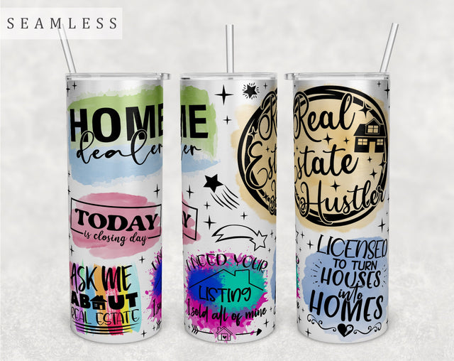 Real Estate Agent Tumbler Wrap, 20 Oz Skinny Tumbler Sublimation Design, Seamless Real Estate Agent Quotes Tumbler PNG Sublimation HappyDesignStudio 