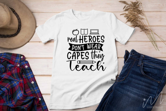 Real heroes don't wear capes they teach svg,Kindergarten Teacher Svg, Cool Teacher T-shirt svg, Cut files, Funny Teacher Svg SVG Isabella Machell 