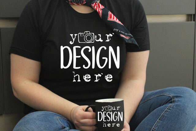 REAL SHIRT MOCKUP, Real Tshirt Mockup, Black Mug Mockup, Black Bella Canvas 3001 T-shirt Mockup, Model Mockup, Curvy Woman,Jpg file Mock Up Photo ArtStudio 