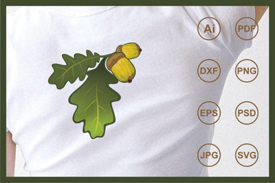 Realistic oak leaf and fruit design illustration SVG Leamsign Studio 