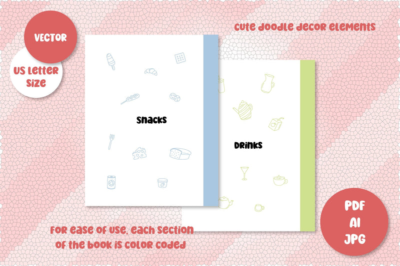 Cooking Book Lettering Recipe Book Templates | US Letter Printable Cooking Planner - So Fontsy