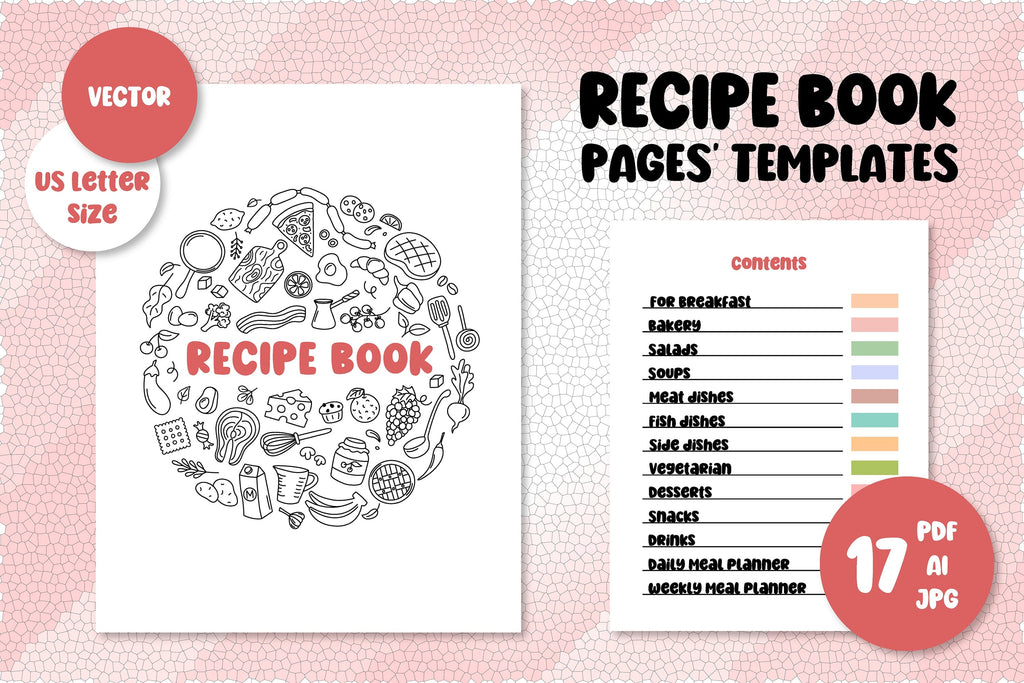 Cook Book Lettering Recipe Book Templates | US Letter Printable Cooking Planner - So Fontsy