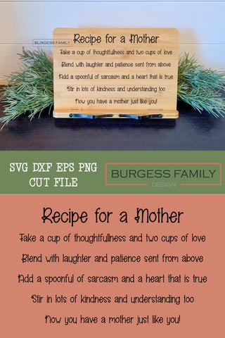 Recipe for a mother | Cut file SVG Burgess Family Design 