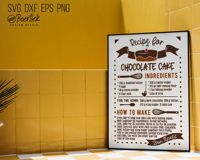 Recipe for Chocolate cake - Temp in Celcius and Fahrenheit SVG Boertiek 