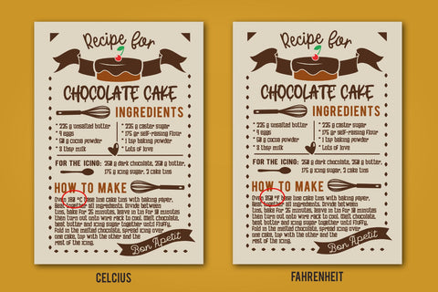 Recipe for Chocolate cake - Temp in Celcius and Fahrenheit SVG Boertiek 