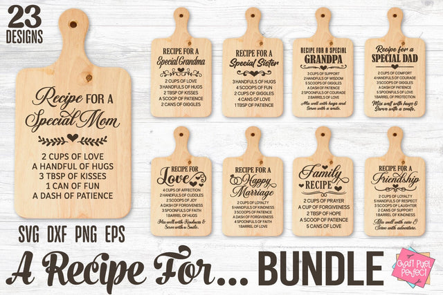 Recipe Svg Bundle, Cutting Board Quotes Svg, Recipe For Mom, Marriage Charcuterie Board Svg, Family Kitchen Svg SVG Craft Pixel Perfect 