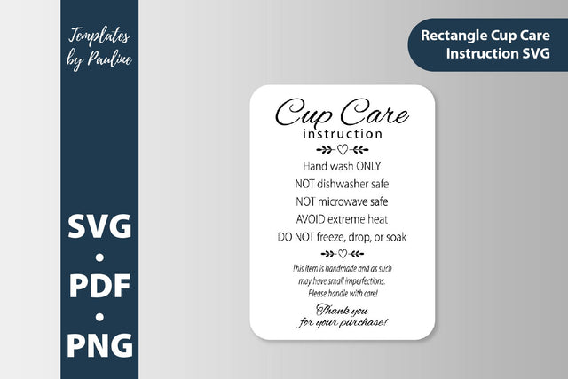 Rectangle cup care instruction cards. Tumbler care card SVG sticker SVG Templates by Pauline 