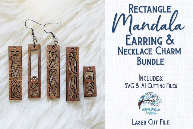 Rectangle Mandala Earring Bundle File for Glowforge or Laser Cutter SVG Wispy Willow Designs 