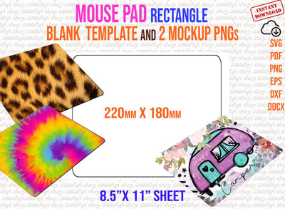Rectangle Mouse Pad template, Mouse Pad Svg, Mouse Mat for Sublimation Template, 220x180mm SVG, Dxf, Word Docx, Png, Eps, 8.5"x11" sheet SVG 1966digi 