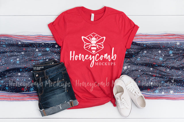 Red 3001 Mockup, 4th of July Mockup, Bella Canvas Mockup Mock Up Photo Honeycomb Mockups 