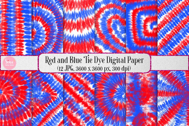 Red and Blue Tie Dye Digital Papers Background Set Digital Pattern SineDigitalDesign 