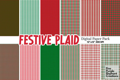Red and Green Christmas Plaid | Holiday Background Digital Pattern Fine Purple Elephant Creations 