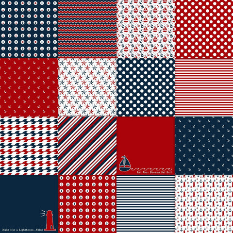 Red and Navy Blue Nautical Designs Digital Paper Sublimation Old Market 