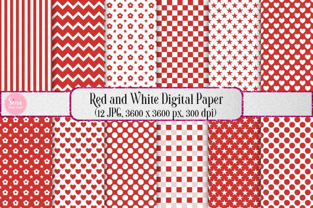 Red and White Pattern Seamless Digital Paper Backgrounds Digital Pattern SineDigitalDesign 