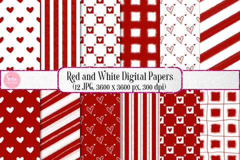 Red and White Valentines Digital Papers Backgrounds Set Digital Pattern SineDigitalDesign 