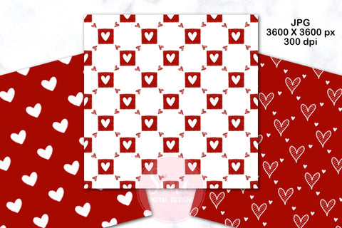 Red and White Valentines Digital Papers Backgrounds Set Digital Pattern SineDigitalDesign 