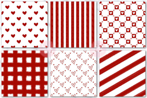 Red and White Valentines Digital Papers Backgrounds Set Digital Pattern SineDigitalDesign 