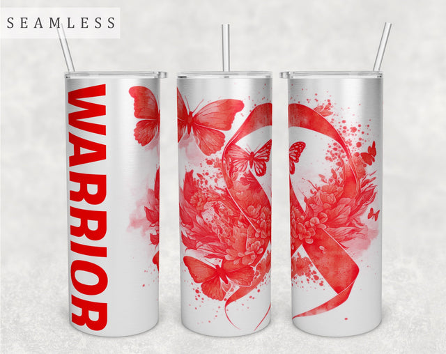 Red Awareness Ribbon Tumbler Wrap, 20 Oz Skinny Tumbler Sublimation Design Sublimation HappyDesignStudio 