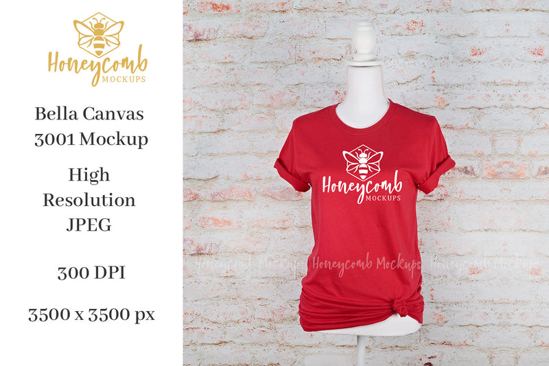 Red Bella Canvas 3001 Mockup, Women's T-Shirt Mockup, Mannequin Mockup, Valentines Mockup Mock Up Photo Honeycomb Mockups 