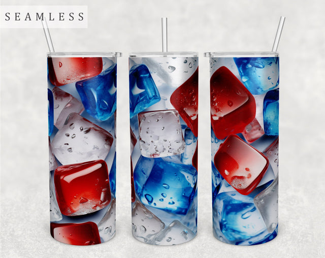 Red Blue And White Ice Cubes Tumbler Wrap, 20 Oz Skinny Tumbler Sublimation Design, Seamless Patriotic Tumbler PNG, 4th Of July Tumbler Wrap Sublimation HappyDesignStudio 
