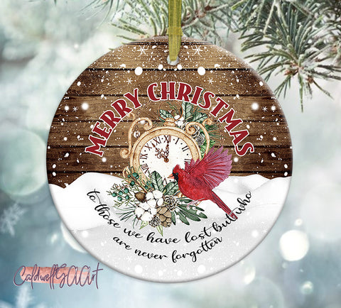 Red Cardinal Memorial Ornament PNG, Round Christmas PNG, Never Forgotten Remembrance Sublimation Design, Printable In Loving Memory PNG Sublimation CaldwellArt 