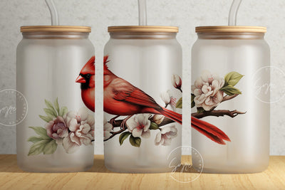 Red Cardinal Tumbler, 16oz Libbey Glass Can Sublimation Design, Winter Floral, Christmas Tumbler Wrap, Gift for Christmas Holiday, Digital Sublimation Syre Digital Creations 