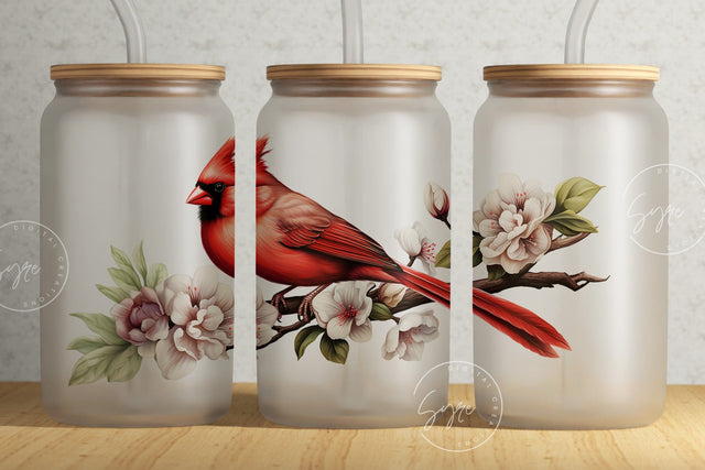 Red Cardinal Tumbler, 16oz Libbey Glass Can Sublimation Design, Winter Floral, Christmas Tumbler Wrap, Gift for Christmas Holiday, Digital Sublimation Syre Digital Creations 